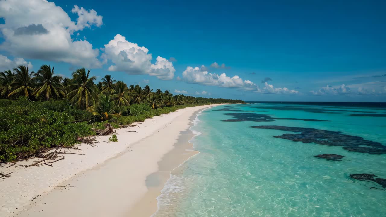 Bella spiaggia tropicale con acque turchesi e palme