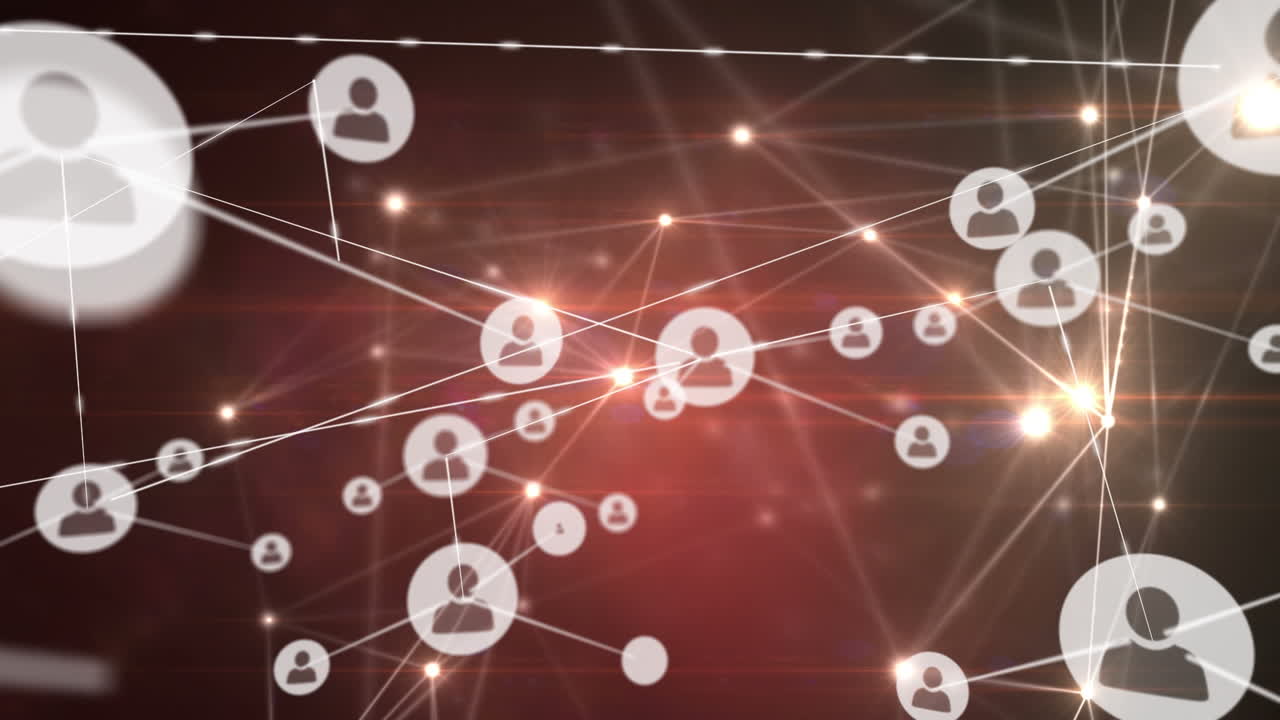 검은색 배경에 아이콘으로 연결 네트워크의 애니메이션