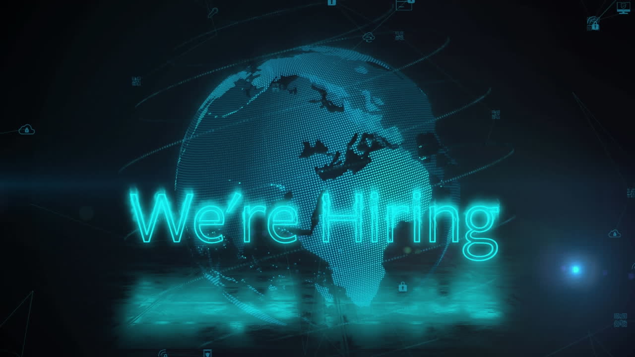 Animation of we are hiring text over globe
