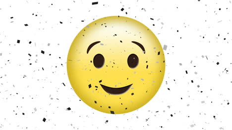 animación del icono de emoji de sonrisa con confeti cayendo sobre un fondo blanco