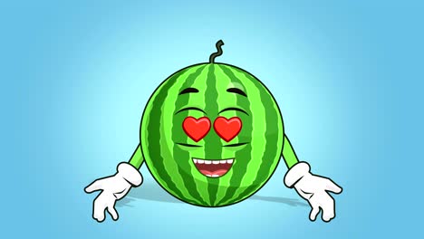 cartoon watermelon face animation give love heart eyes with luma matte