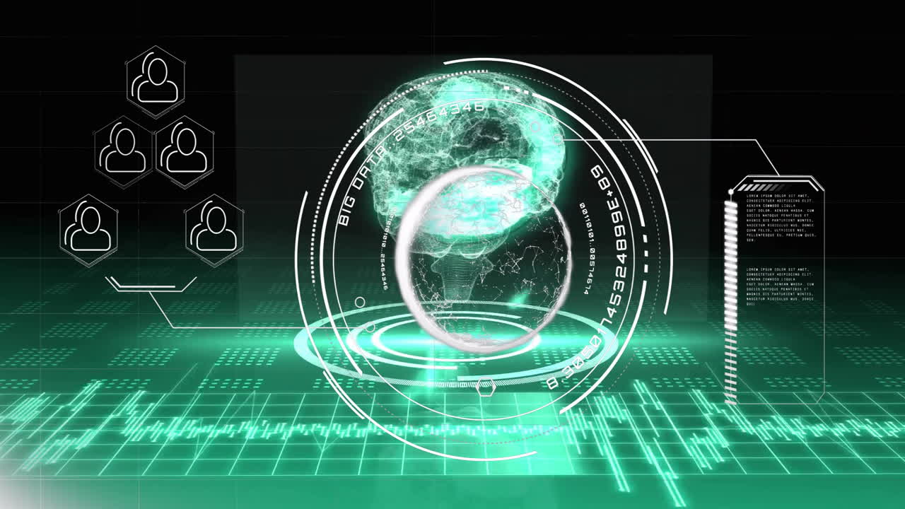 Digital globe and data processing animation over green futuristic interface