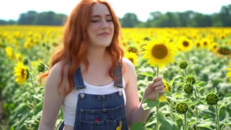 A Joyful Day in a Sunflower Field: A Young Woman Embracing Nature's Beauty with Bright Sunflowers All Around Her, Radiating Happiness and Serenity
