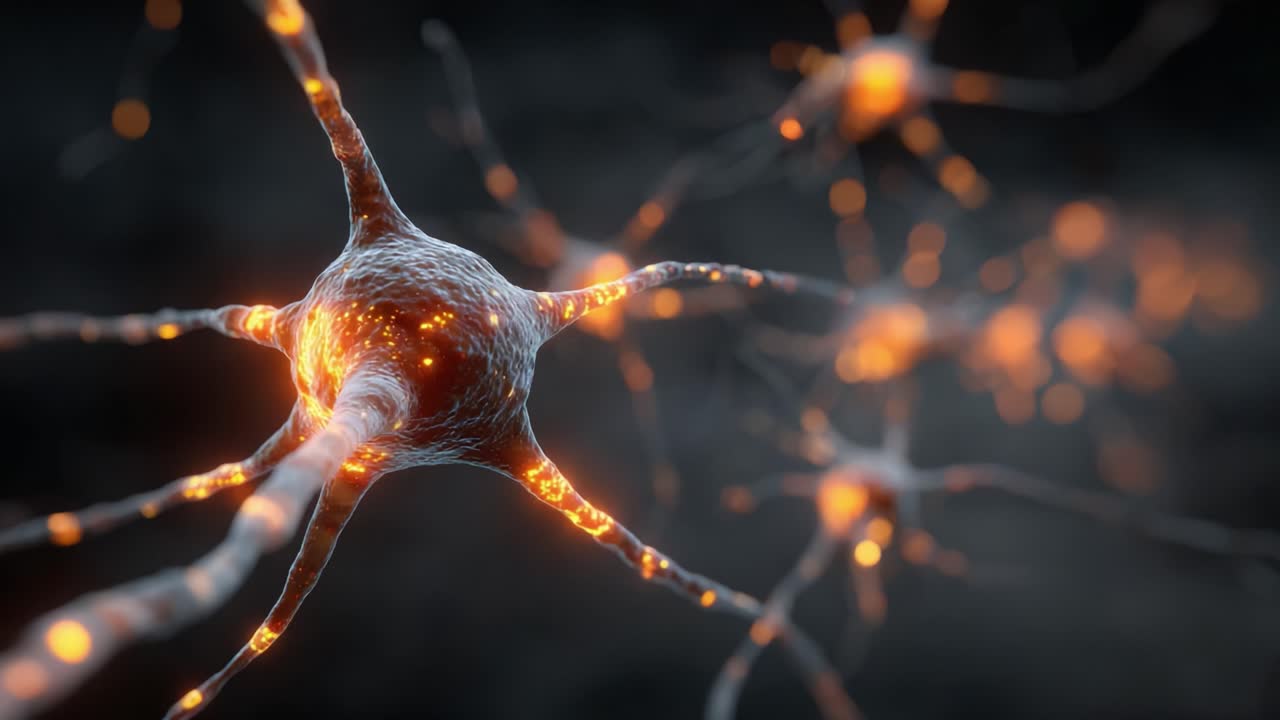 A Stunning Exploration of Neuronal Structures: Captivating Close-Up Frames Highlighting the Intricate Network of Neurons and Their Glowing Synaptic Connections