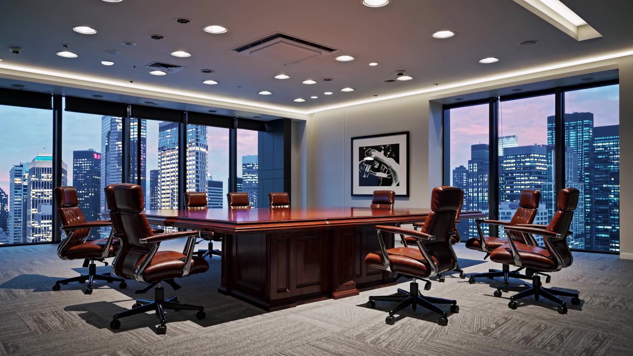 Empty Modern Corporate Conference Room at Twilight