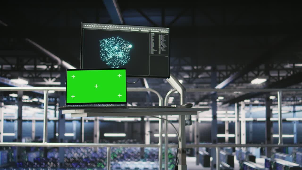 Industrial platform workstation isolated screen laptop in automated data center