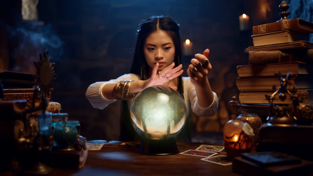 Fortune Teller Glimpsing the Future with a Crystal Ball