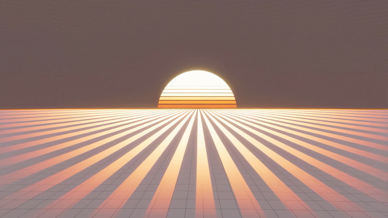 Synthwave Retro-Futuristic Grid with Glowing Sun and Light Rays