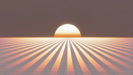 Synthwave Retro-Futuristic Grid with Glowing Sun and Light Rays