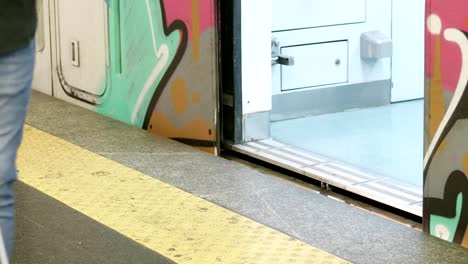 independence, blindness, transport- blind man enter in metro wagon