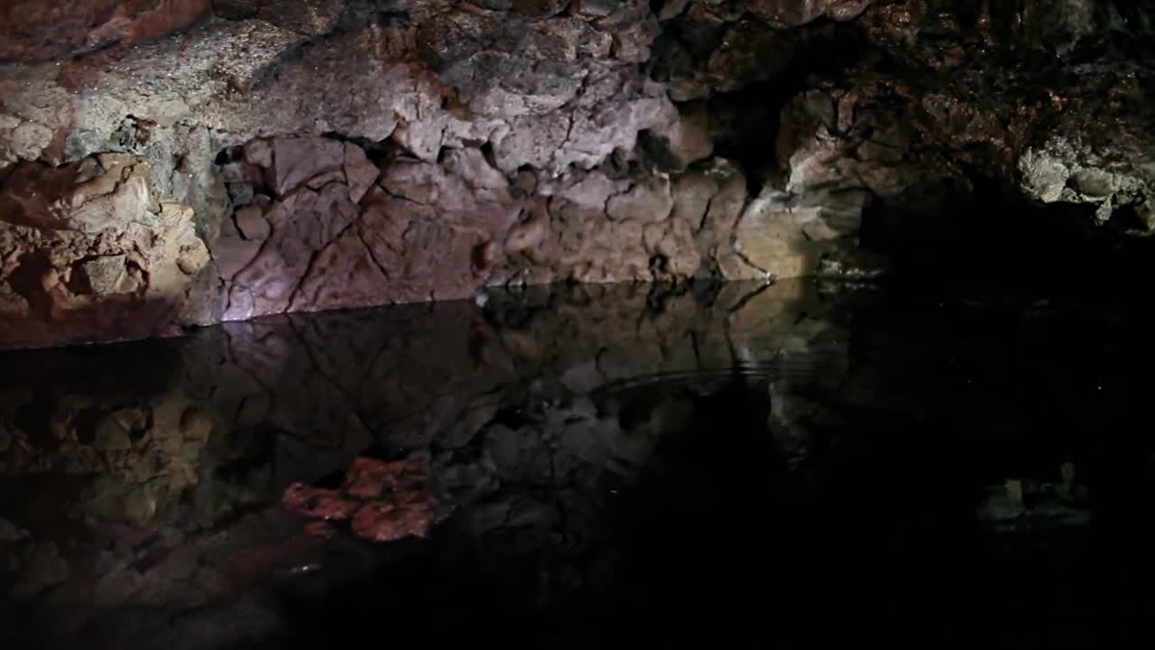 los murciélagos vuelan alrededor de una cueva con una piscina en la noche 1