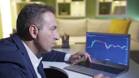 stressed man analyzing stock market data.