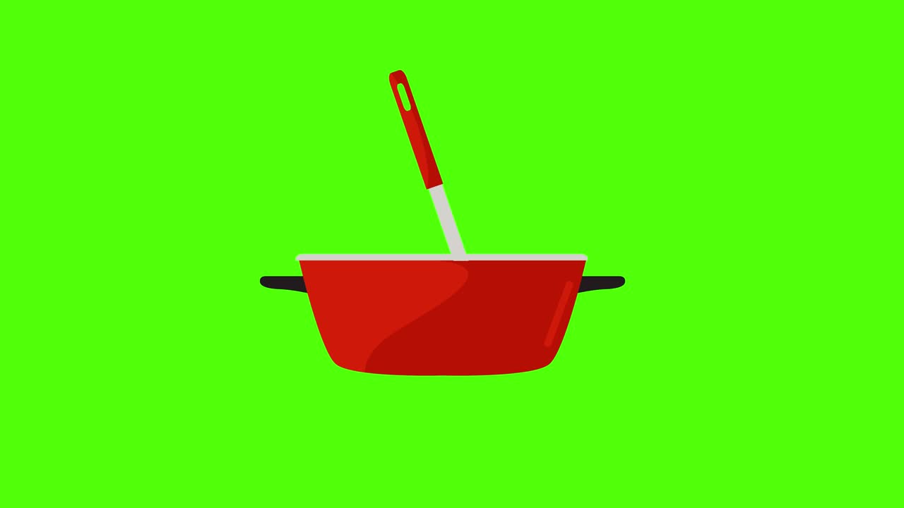 animación de la sartén en pantalla verde tecla de croma, elemento de diseño plano