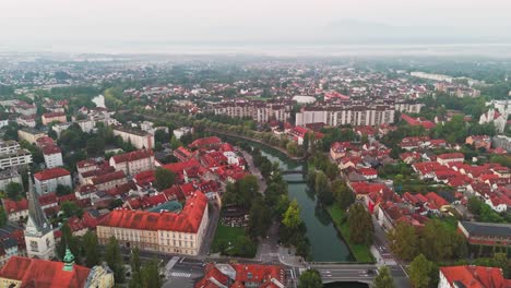 overhead view of ljubljana, slovenia during sunrise