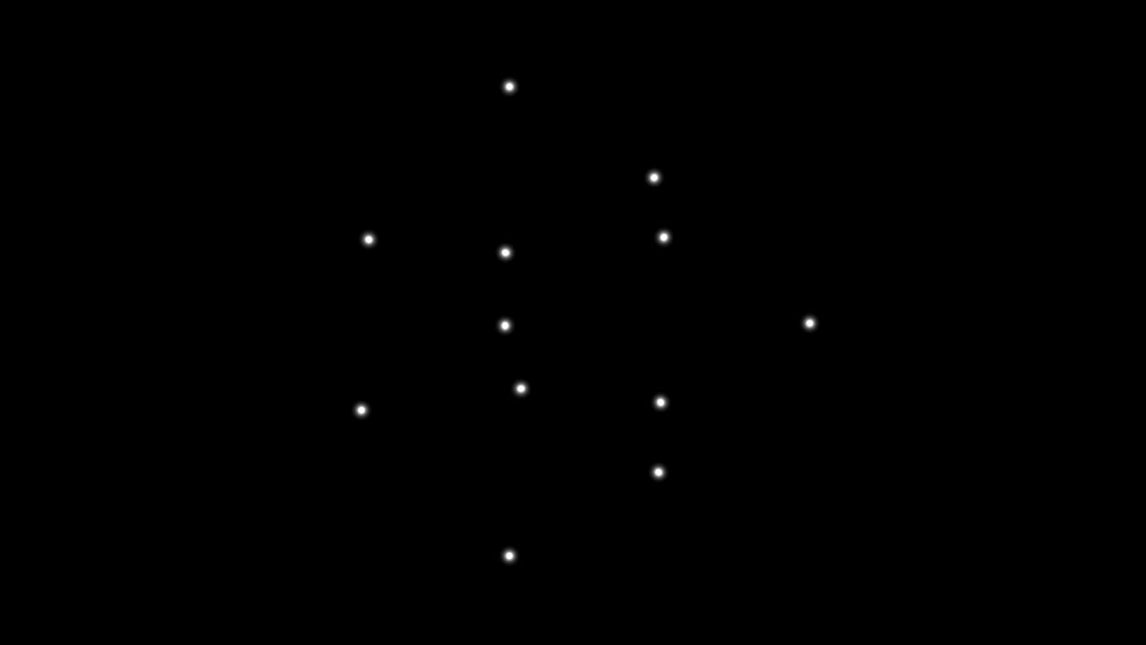 die chaotische bewegung von punkten, die das ideale leuchtende rote dreieck, blaue quadrate und orangefarbenen siebenzackigen stern auf schwarzem isolierten hintergrund bilden. das konzept des perfektionismus. nahtlose schleife 4k-animation
