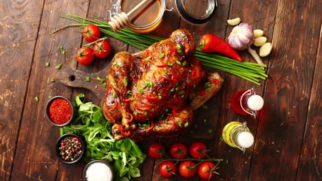 Roasted-whole-chicken-or-turkey-served-with-chilli-pepers-and-chive