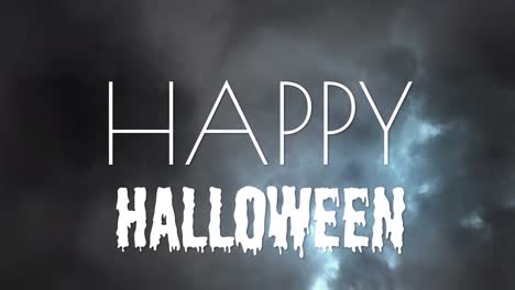animación de texto feliz de halloween sobre el cielo tormentoso
