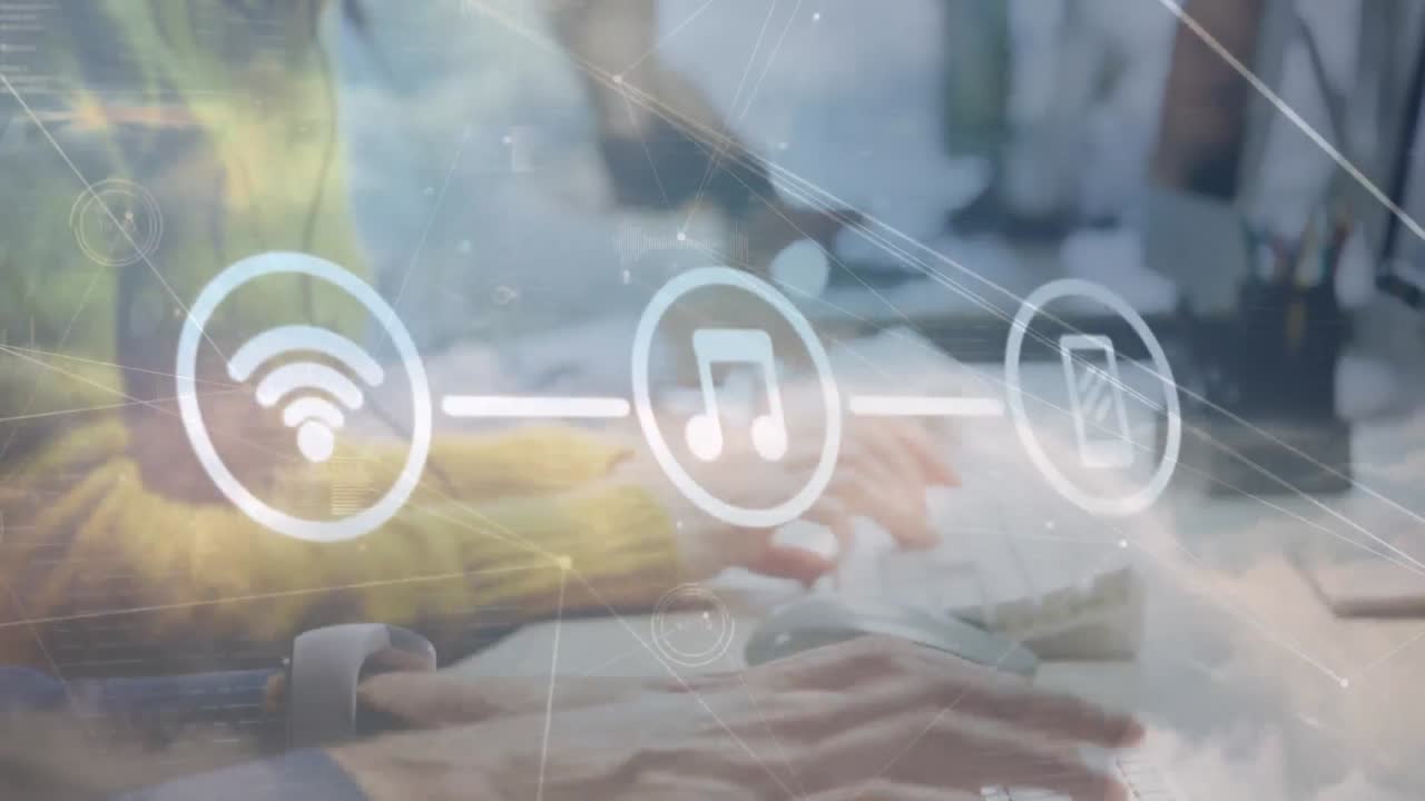 animación de empresarios e iconos a través de una red de conexiones