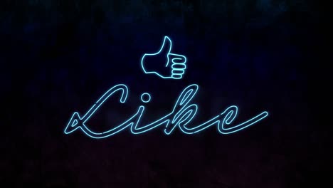 animation of blue neon style word like and a thumb icon flickering on black background