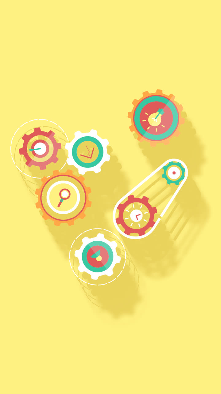 Motion Graphic of Yellow background with gears in flat design