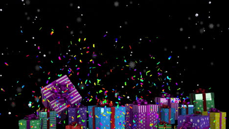 animation of confetti falling over christmas presents with copy space