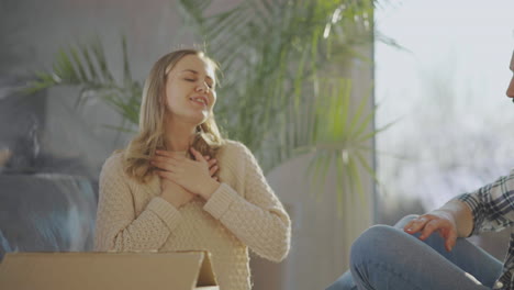 smiling young couple talking together