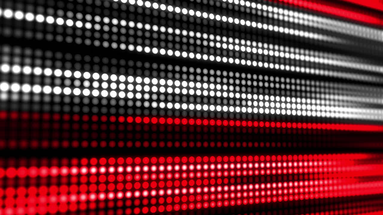 Grid glowing pixel dots. Effect of movement festive illumination lines. Blurred electronic display background colors of flag Poland. Looped animation graphics.