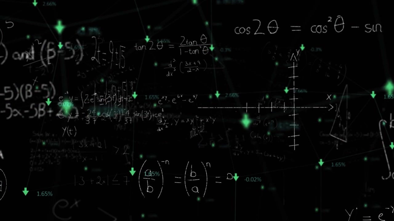 Formule Matematiche e Grafici di Dati Finanziari su Sfondo Scuro.