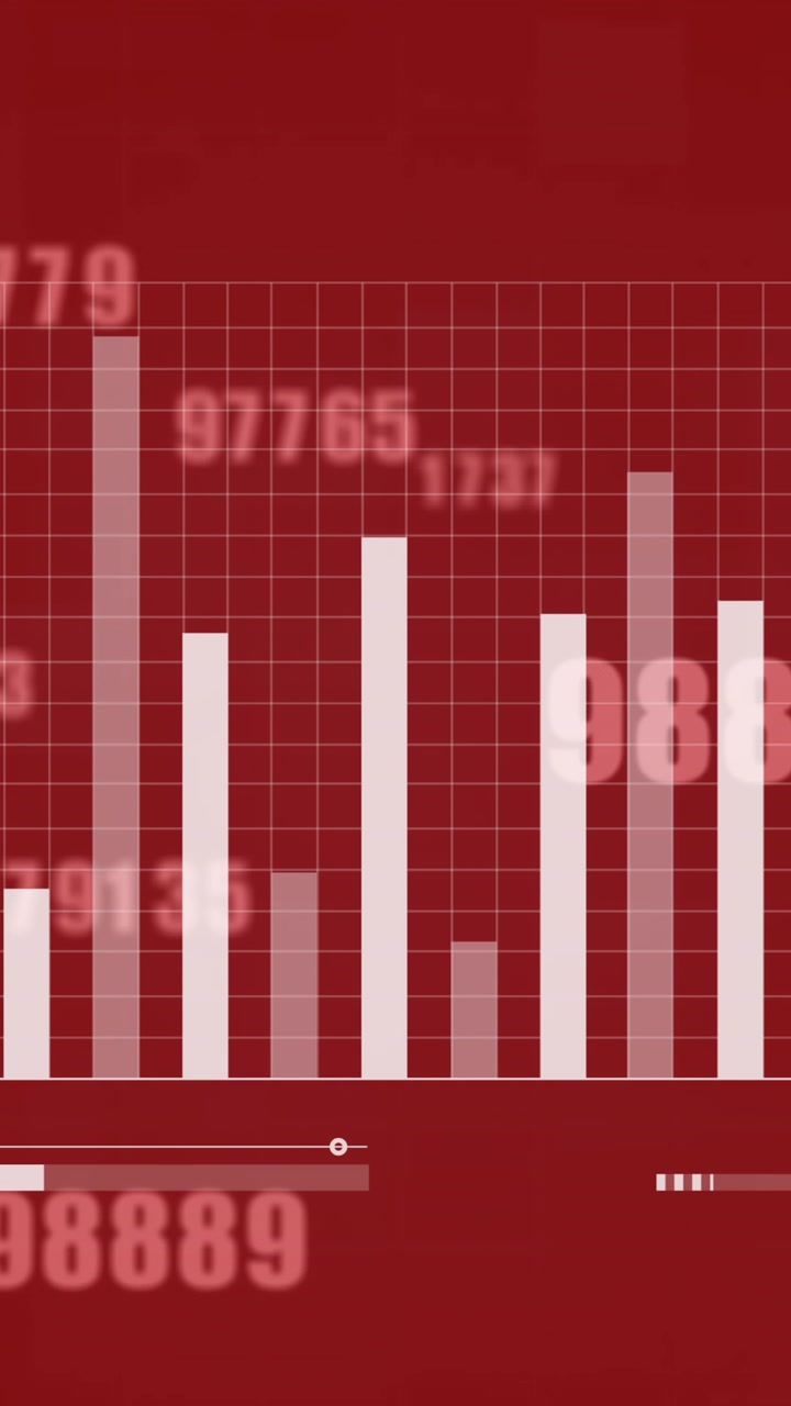Animation of multiple changing numbers and statistical data processing against red background