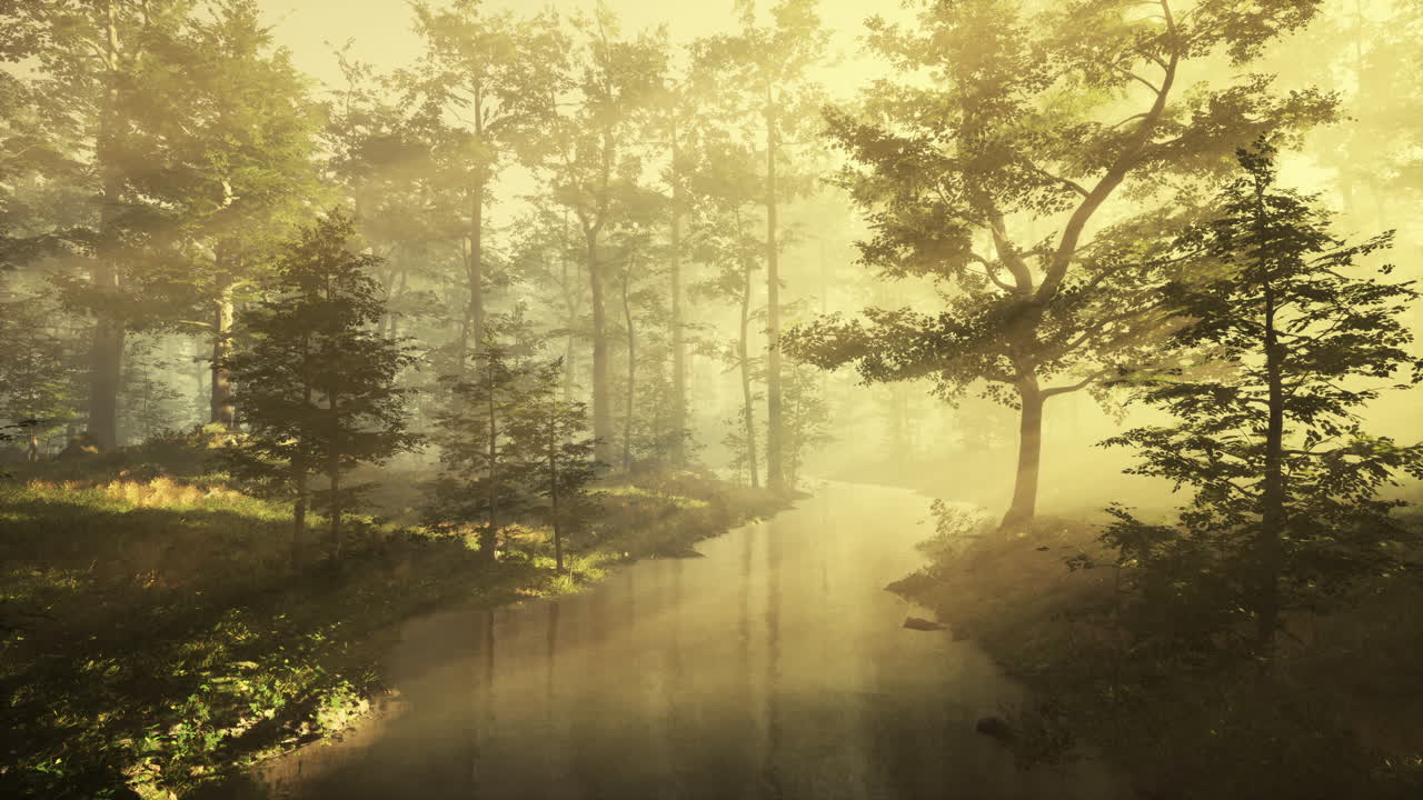 영화 속 가을 시즌 숲의 fpv 비행 장면