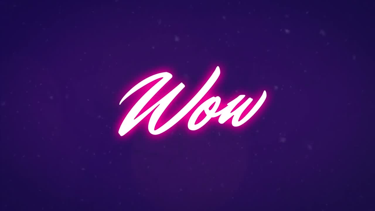 animación de texto wow sobre luces de colores y conexiones sobre fondo azul