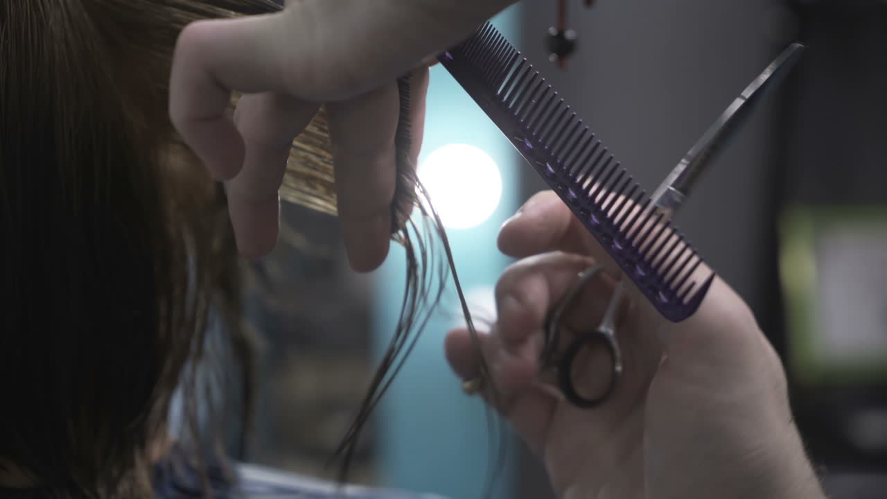 Parrucchiera professionista che tinge i capelli di una donna in salone.