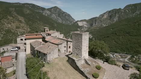 Drone-footage-over-"Pierosara"-a-little-town-at-the-beautiful-"Gola-della-Rossa"---Frasassi-Caves-Marche---Italy