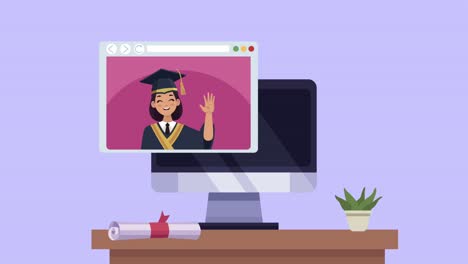 graduate girl in webpage and desktop online graduation
