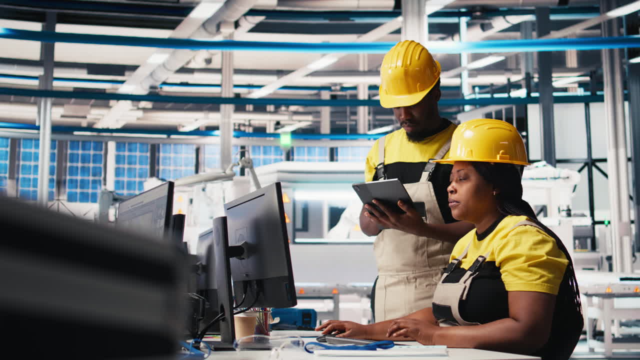 Vertical Video African american team of employees doing quality control on pc