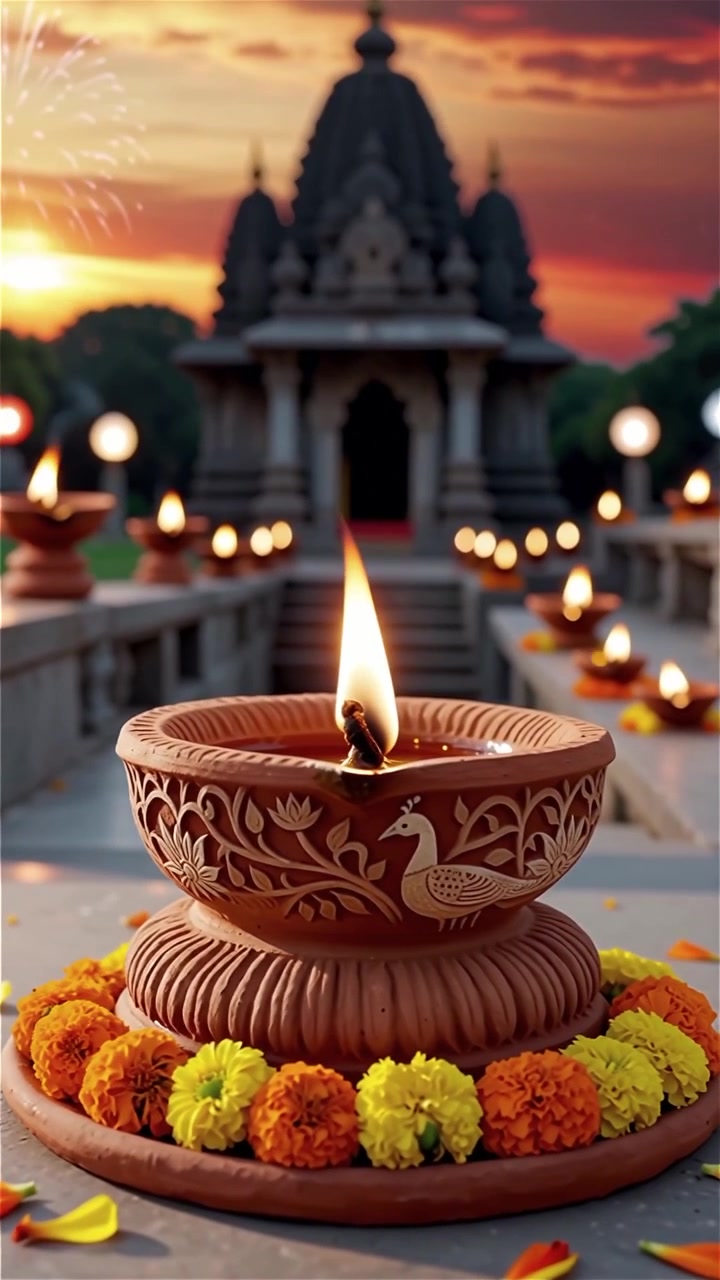 Diwali Festival Background with Lanterns and Traditional Diyas Decorations
