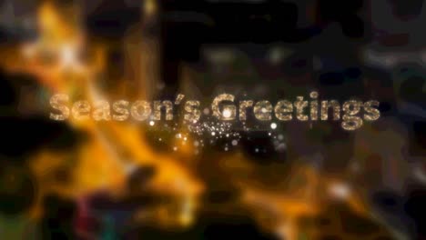 Seasons-greeting-text-over-fireworks-bursting-against-aerial-view-of-night-cityscape