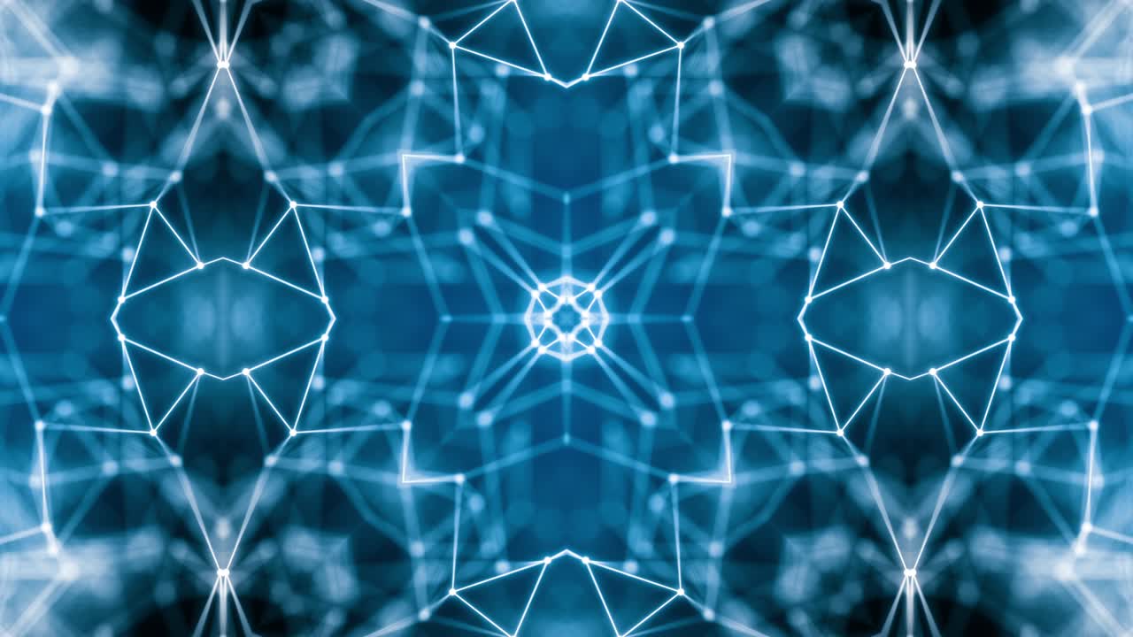 el caleidoscopio de neón de bucle azul de vj. animación sin costuras.