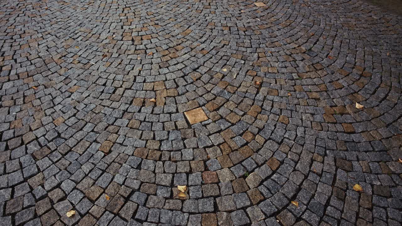 Detailed cobblestone pavement with circular patterns in Bratislava