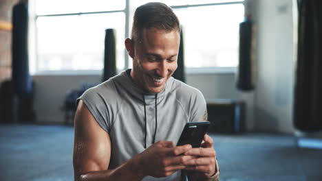 gym, fitness and man with a smartphone