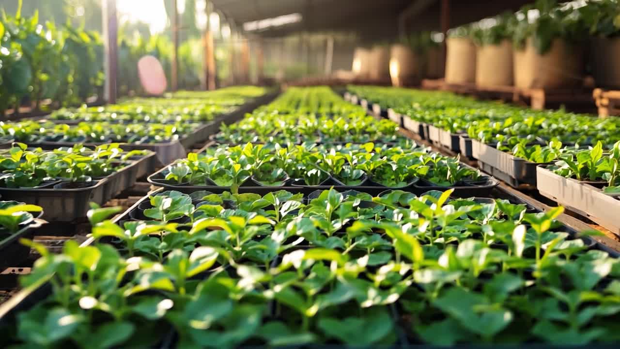 Seedlings growing in a greenhouse