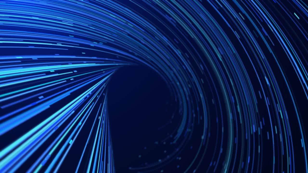 Abstrakte digitale blå fiberoptiske linjer med bevægende prikker baggrund, forbundne linjer med lav dybdeskarphed