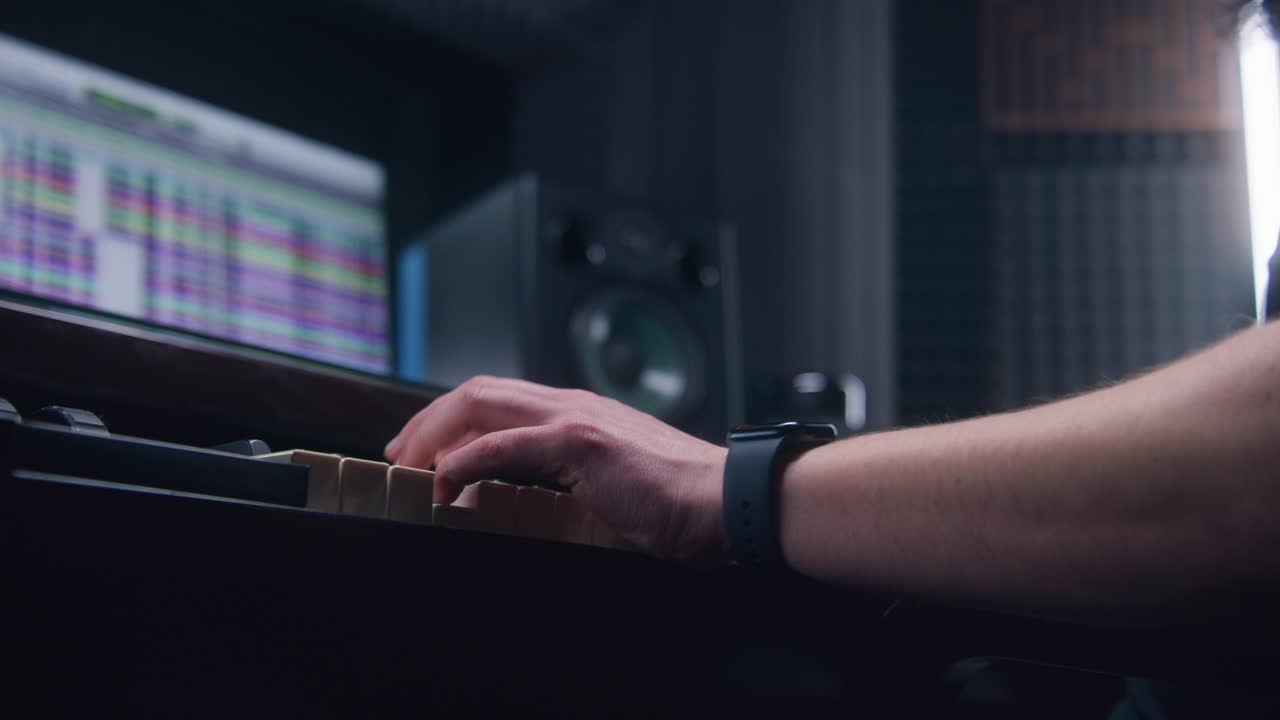 Musician Playing Piano in Recording Studio