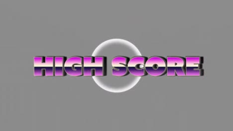 Animation-of-high-score-text-banner-over-expanding-circular-shape-against-grey-background