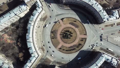 aerial view of a roundabout in a european city