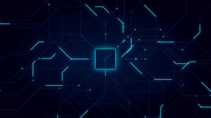 Animazione di scheda elettronica digitale con flusso di dati luminoso