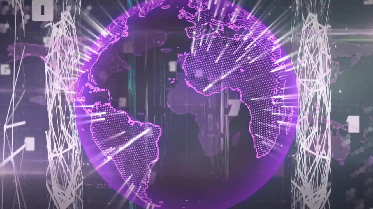 Animación de globo terráqueo y números sobre mapa mundial en fondo negro