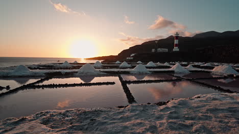 sunset view with salt pans in salinas de fuencaliente, peaceful and serene