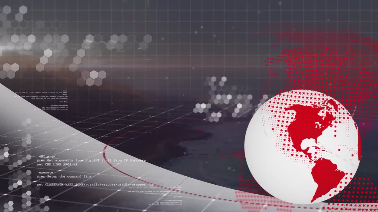 animación del globo que gira con una cuadrícula sobre el paisaje urbano