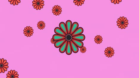 Animation-of-multiple-red-flowers-on-pink-background